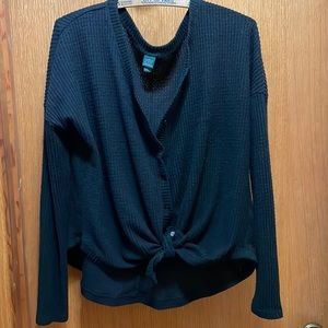 Slouchy button down thermal with front tye at bottom